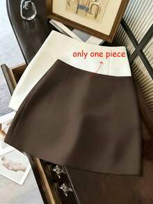 Franclia Elegant Brown Winter Skirt For Office,Business Commute,Vintage Side Slit Solid Color Mini Skirt,Casual Street Style Fashion For Spring Summer - Coffee Brown - View 2