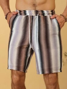 VENTUSAIL 男士鋸齒鏤空針織抽繩沙灘短褲，棕色系，夏季波希米亞風休閒泳褲，度假度假村穿搭，復古Y2K風格 - 彩色 - 查看 4
