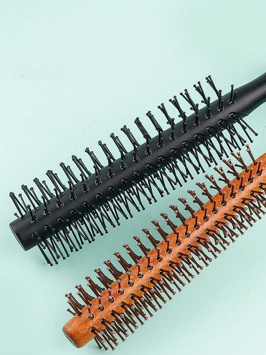 1 Small Wooden Rake Brush For Root Volume Styling, Beauty Salon Round Rake Brush For Bangs, Curls, And Inward Curled Hair - Multicolor - View 1