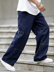 Claim Dot Men's Solid Color Minimalist Casual Jeans - Dark Wash - View 5