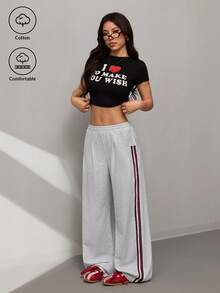 SHEIN PETITE 女士秋季街头风休闲复古灯芯绒纹理长裤 - 灰色 - 查看 4