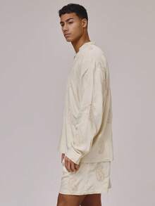 Musero Relaxed Fit Stand Collar Long Sleeve V Neck All Over Patterning Detailings Shirt Spring Summer Holiday Essentials - Apricot - View 4