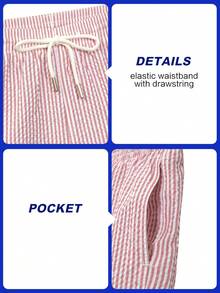 Azuldrift Men's Summer Striped Drawstring Waist Beach Shorts Holiday / Vacation / Beach / Hawaii / Tropical / Swim /  Bathing - Pink - View 4