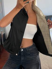 DAZY Veste ample sans manches blocs de couleurs, gilet d'été décontracté pour femmes - Noir - Voir 1