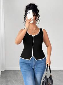 Elenzga Elegant Eleganza Commute Vacation Style Casual Loose Camisole Tank Top Comfortable Fabric Versatile Plus Size Spring Summer Autumn Date Night Black - Black - View 3