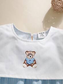 Souflis Souflis Baby Boy's Woven Bear Print Striped Short Sleeve Romper, Suitable For Gatherings In Summer - Baby Blue - View 8