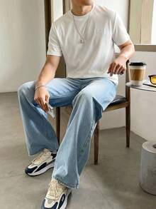 SWAVVY Men's Casual Versatile Letter Embroidery Round Neck Short Sleeve T-Shirt, Summer - White - View 4