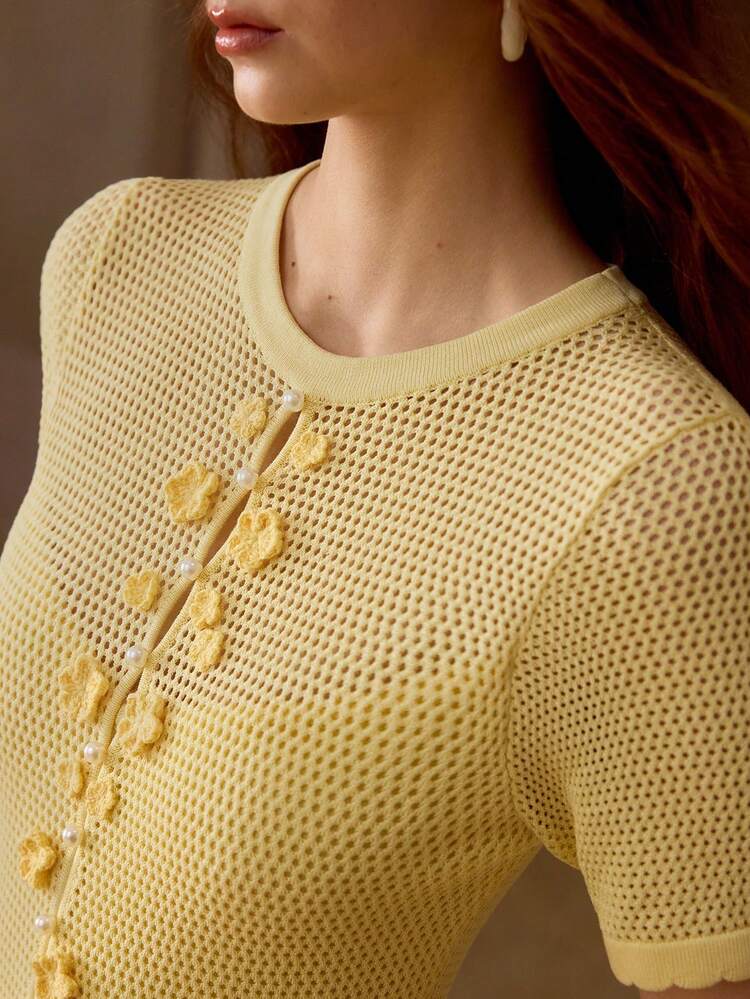 FLORAL APPLIQUE WOMEN SWEATER DRESS