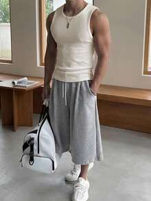 DAZY Áo tank top nam màu trắng trơn, dáng ôm, thích hợp cho mùa hè. - trắng - Xem 4