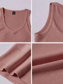 SHEIN 性感针织运动吊带露脐上衣 - 藕粉色 - 查看 7