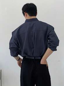 DAZY Camisa de vestir de manga corta azul marino para hombres, adecuada para ir al trabajo - Azul Marino - Ver 2