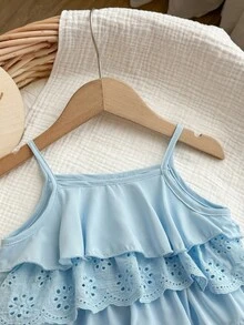SHEIN 女宝宝可爱甜美百搭荷叶边吊带背心 - 淺藍色 - 查看 7