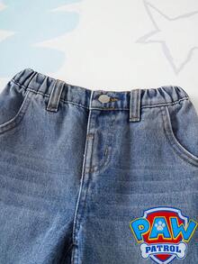 SHEIN | PAW Patrol Quần jean denim dáng ngắn, dễ thương, đa năng, có túi và khóa kéo, in hình chữ cái và chú cún con dành cho bé trai. - Màu xanh lam - Xem 6