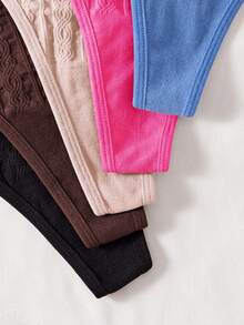 SHEIN 5条装女士加大码基本款纯色无缝舒适罗纹针织性感丁字裤 - 彩色 - 查看 5