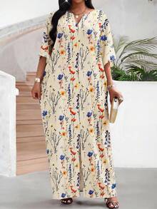 SHEIN Lady Đầm nữ tay ngắn cổ chữ V dáng rộng in hoa - Nhiều màu - Xem 4