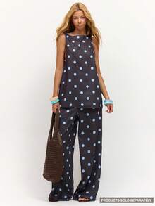 MUSERA Linen Polka Dot Wide Leg Trousers Beach Festival Spring Summer Vacation Holiday Classy Elegant Night Out Date Night - Multicolor - View 1