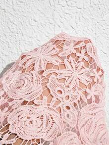 Breezaya Elegant White Lace Trim Plus Size Women Sleeveless Round Neck Dress, Spring/Summer - Baby Pink - View 4