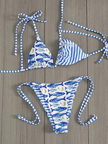 Swim Vcay Bộ bikini 2 mảnh thời trang ngọt ngào thắt nơ vai, không gọng, có đệm mút rời, gợi cảm dành cho nữ, thích hợp cho bãi biển và sân bay. - Màu xanh lam - Xem 3