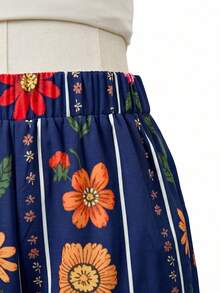 EMERY ROSE 女士度假休闲印花阔腿裤 - 藏蓝色 - 查看 4