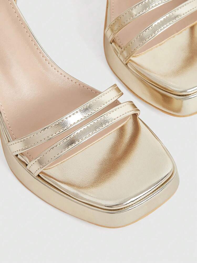 CUCCOO LuxiPop Women's Shoes Fashion Gold Striped High Heel Sandals Christmas