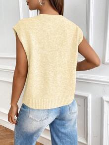 SHEIN LUNE Áo khoác cardigan cổ chữ V nữ phong cách đường phố tối giản, đa năng. - Màu vàng - Xem 3