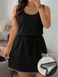 EMERY ROSE Vestido de verano casual de talla grande para mujer con detalles de pespunte en contraste, sin mangas y con cintura anudada, para vacaciones y uso diario - Multicolor - Ver 1