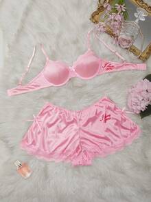PetitDoll 光滑针织内衣套装，包含文胸和内裤，2 件装 - 粉色 - 查看 3
