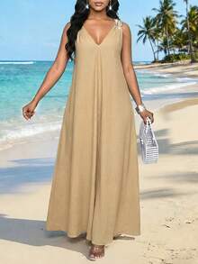 SHEIN Lady Women Long Dresses - Khaki - View 4