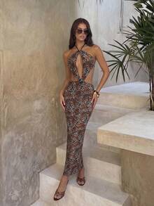 Bonvoyette Women's Elegant Chic Leopard Print Knit Vacation Dress Luxury Dresses For Women Women Elegant Outfits Women Party Dress Luxury Evening Gown Wow Dress  Festival Outfits For Women Party Outfit,Beach Outfits  Wedding Guest Dress For Women  Elegant Dresses For Women Maxi Dress Cut-Out Dress Leopard Print Dress Halter Dress Halter Neck Dress Midi Dress Cut Out Dress Evening Gown Glitz And Glam Event Dresses For Women Where To Buy Evening Dresses - Multicolor - View 5
