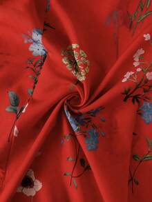 Rometta Vestido de manga corta con cuello en V y estampado floral diminuto en estilo vintage francés para mujer de talla grande - Rojo - Ver 6