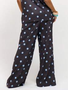 MUSERA Linen Polka Dot Wide Leg Trousers Beach Festival Spring Summer Vacation Holiday Classy Elegant Night Out Date Night - Multicolor - View 4