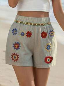 EMERY ROSE Women's European And American Style Pleated Floral Print Loose Casual Shorts, Non-Stretch - Multicolor - View 4