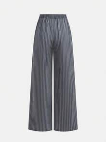 SHEIN Girlism Bộ đồ 2 mảnh dành cho nữ tuổi teen, áo blazer không tay cổ ve màu xám đậm kẻ sọc và quần dài, thích hợp cho các dịp trang trọng mùa hè, thanh lịch, tiệc tùng, hẹn hò, họp mặt gia đình quan trọng. - Màu xám đen - Xem 7