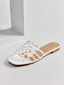 SHUZIA Sandal đế bằng nữ thanh lịch với họa tiết hoa khoét hở. - trắng - Xem 9