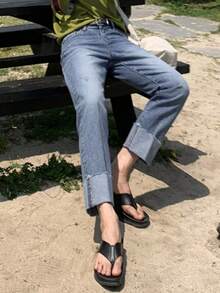 DAZY Men's Slim Fit Blue Denim Jeans With Folded Hem Design, Spring/Summer - Blue - View 5