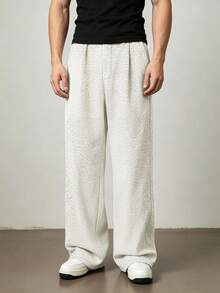 TONEVAULT Men's Casual Solid Color Textured Fabric Slant Pocket Loose Wide Leg Pants - Beige - View 4