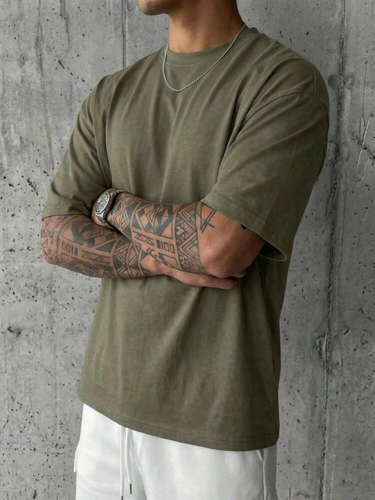Men's Solid Color Crew Neck Casual Short Sleeve T-Shirt