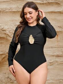 Swim Mulvari 大码女士三件套纯色布基尼泳衣套装，适合夏季海滩度假 - 黑色 - 查看 5