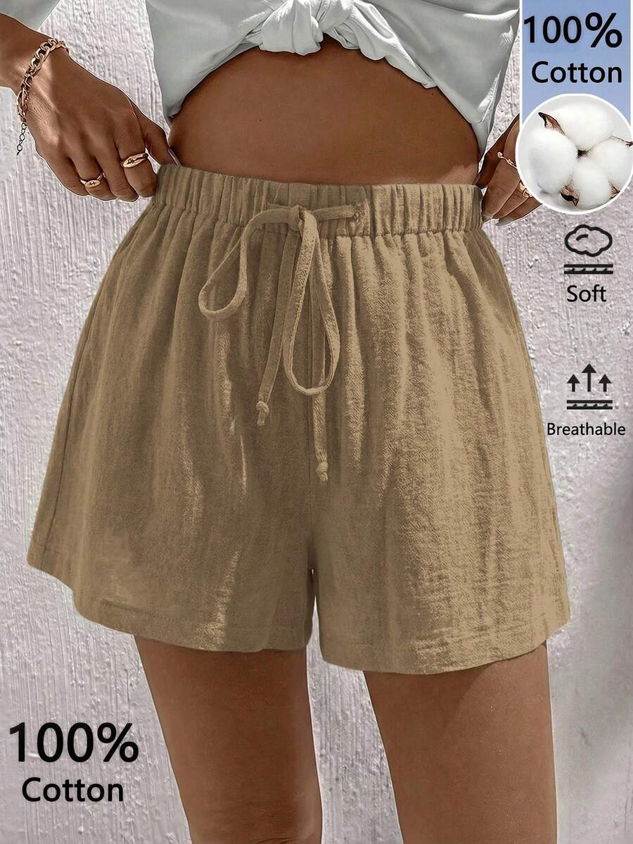 Women's Casual 100% Cotton Woven Shorts, Suitable For Spring/Summer Vacation - Camel - View 1