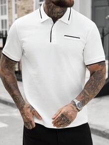 Manfinity Homme Men's Fashionable Casual Retro Short Sleeve Polo Shirt, Essential For Daily Outings, Great Gift For Family And Friends,Football, World Cup - White - View 4