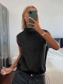 DAZY Veste ample sans manches blocs de couleurs, gilet d'été décontracté pour femmes - Noir - Voir 5