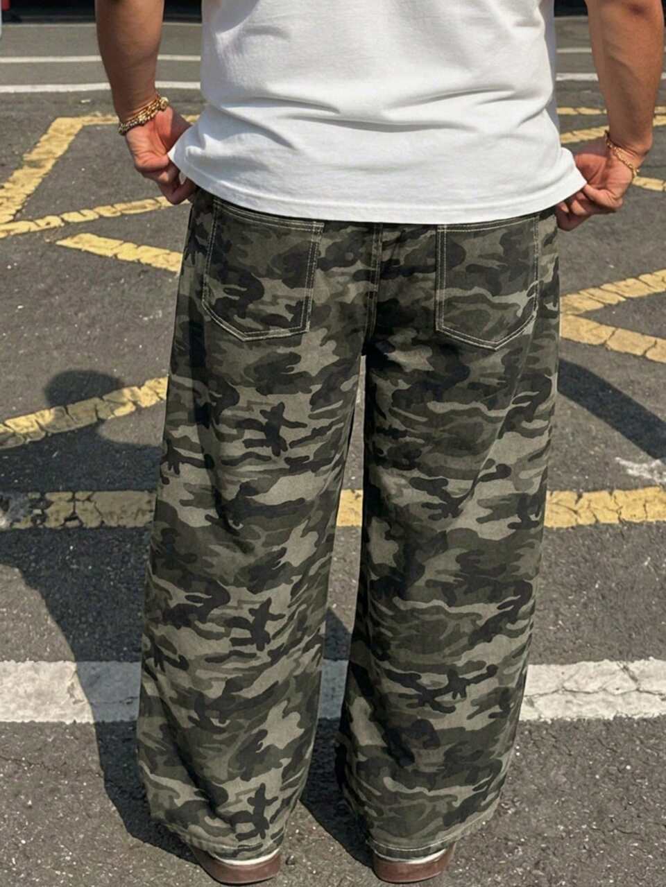 Camouflage Washed Long Jeans For Plus Size Men, Autumn/Spring