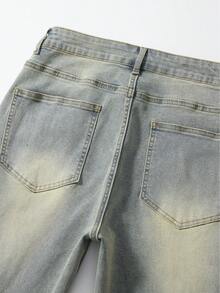 ROMWE MEN Street Life Jeans de mezclilla vintage desgastados con decoración de rhinestones para hombres - Azul - Ver 6