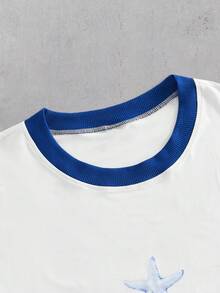 EASEVO Camiseta de manga corta casual y holgada para hombre de talla grande, blanca con gráfico de color contrastante - Blanco - Ver 5