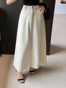 DAZY 女士休闲直筒白色牛仔裙，春夏款 - 米色 - 查看 4