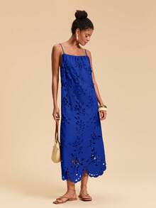 Travachic 女士纯色梭织连衣裙，度假花卉贴花连衣裙，圣诞节服装，新年服装，感恩节服装，时尚优雅派对连衣裙，奢华婚礼宾客派对连衣裙，时尚沙滩装，女士夏季服装，派对连衣裙，沙滩装，女士优雅夏季婚礼宾客连衣裙，橙色吊带裙 - 寶藍色 - 查看 4