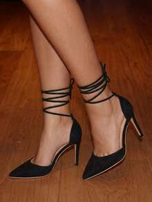 Spring/Summer Women Tie Leg Design Sexy Black Stiletto Heeled Strappy Pumps,Sexy,Party Summer Shoes - Black - View 4