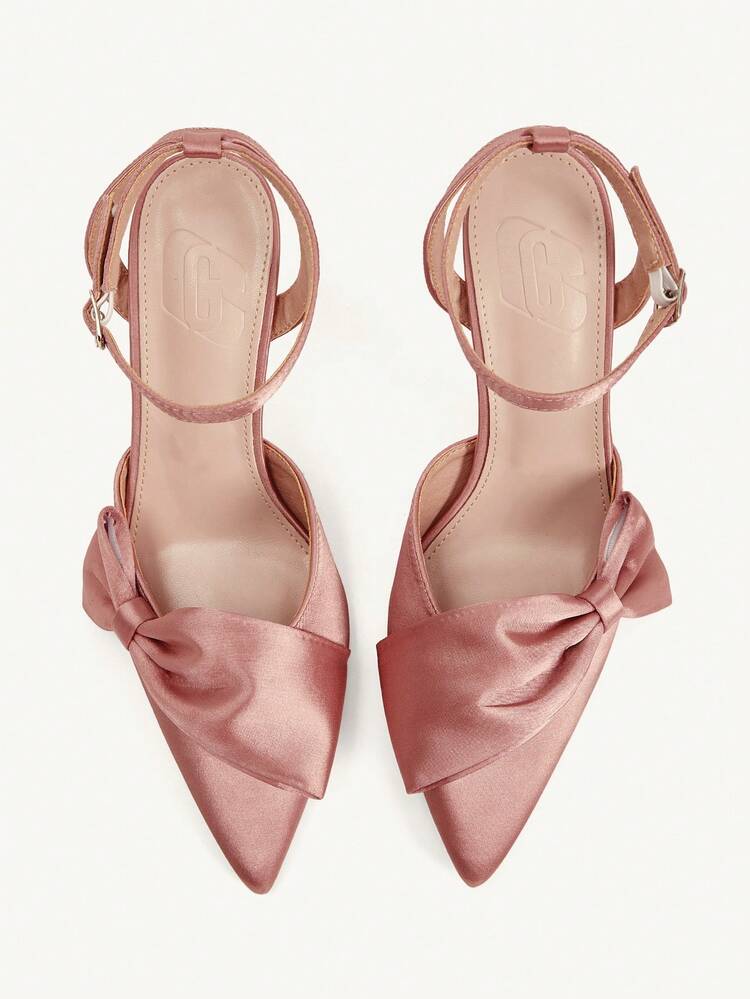 CUCCOO CHICEST Women Shoes Four Seasons New Big Bow Pointed Heel High Heel Elegant Sexy Temperament Fashion Satin Fabric Women's High Heel Shoes Foot Ring Shoe Afternoon Tea Valentine's Day Dating Party Hunliji Elegant Dress