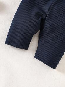 Newborn Baby Boy Basic Outfit, Textured Fabric Bear Pattern Top With Pocket Design - Royal Blue - View 4