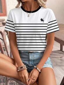 SHEIN Frenchy Camiseta holgada de mujer de cuello redondo, manga corta y estilo minimalista casual - Multicolor - Ver 4